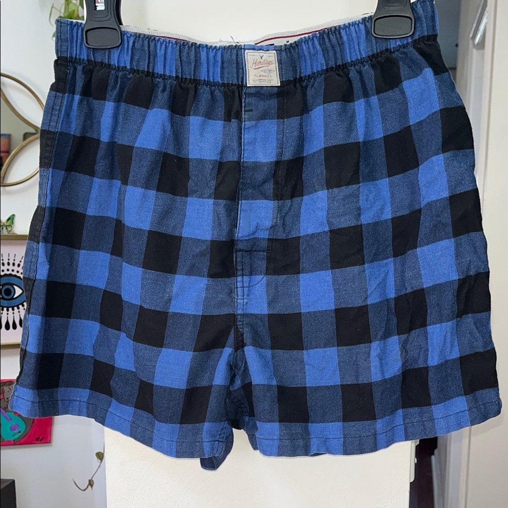 American Eagle Heritage Blue and Black Plaid Unisex flannel Boxers size M